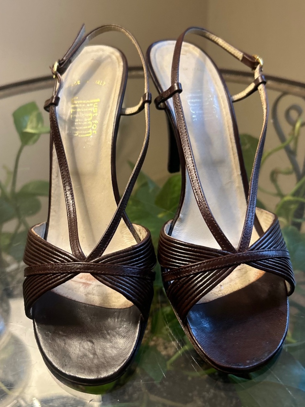 For Juli By Bob Women’s 7.5 Brown Leather Strappy Slingback Sandals Ankle Strap